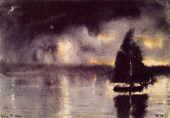 Winslow Homer : Sailboat and Fourth of July Fireworks